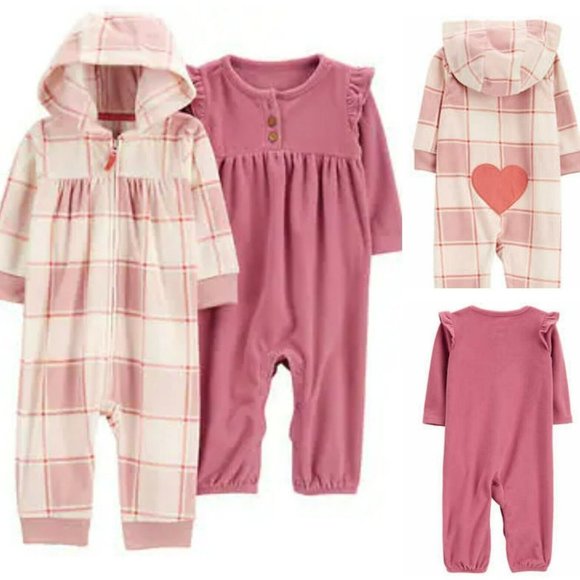 Carter's Other - NEW Infant Sz 6M Carter's Baby Girls 2-Pack Pink Jumpsuits Plaid Heart Ruffles